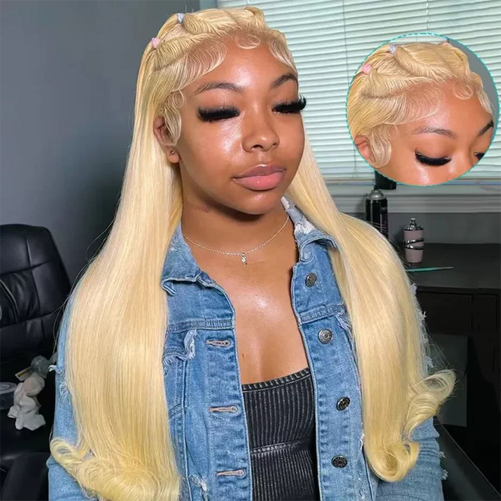 Hd Lace Frontal Wig Human Hair Pre Plucked - 30인치, 46인치, 본 스트레이트 스타일, 613번