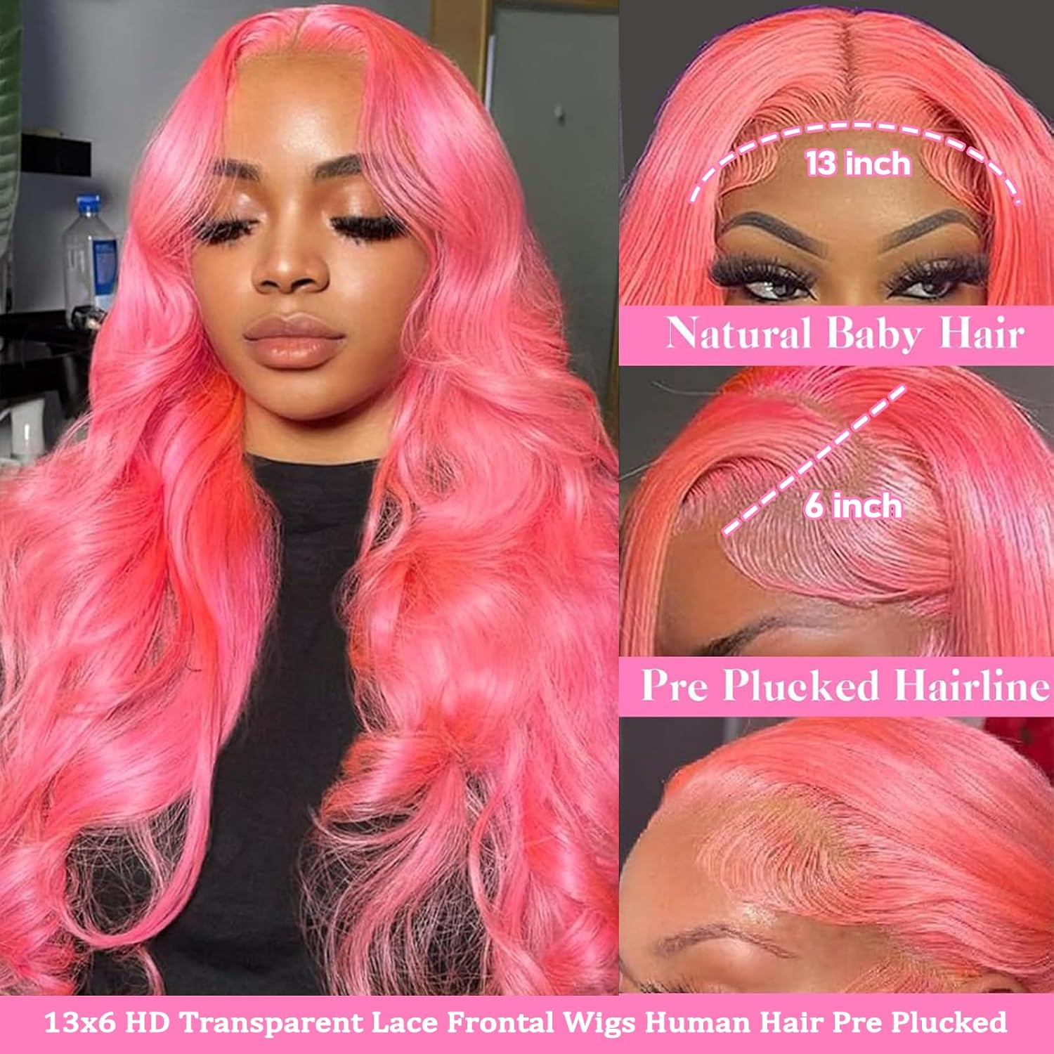 핑크 레이스 프론트 가발 인모 13x4 바디 웨이브 H - Hd Lace Frontal Wig Human Hair Pre Plucked 리뷰 및 가격