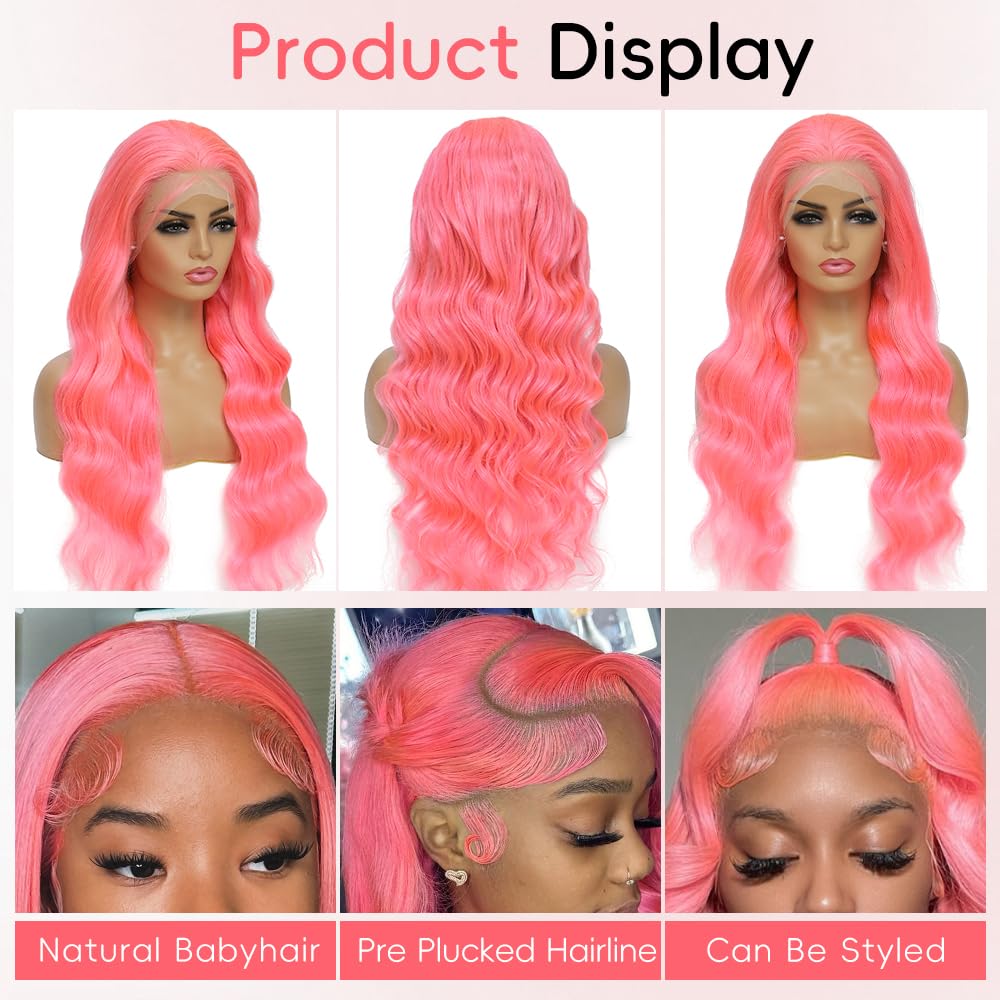 핑크 레이스 프론트 가발 인모 13x4 바디 웨이브 H - Hd Lace Frontal Wig Human Hair Pre Plucked 리뷰 및 가격