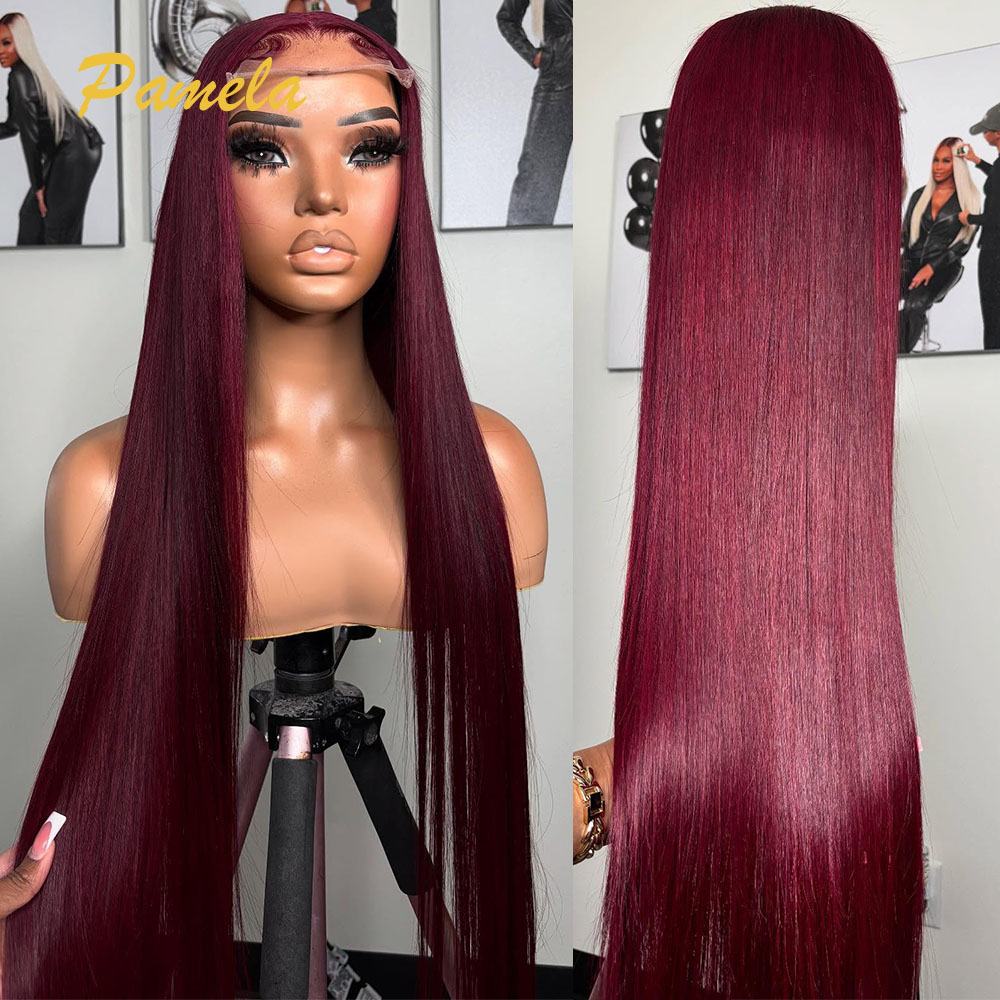 슈퍼 더블 드로운 버건디 컬러 글루리스 가발, 바로 착 - Lace Front Wigs 리뷰 및 가격