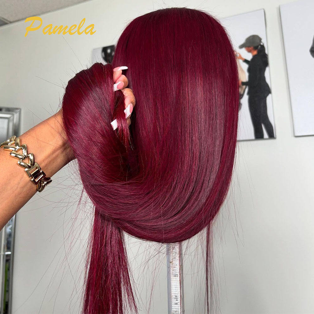 슈퍼 더블 드로운 버건디 컬러 글루리스 가발, 바로 착 - Lace Front Wigs 리뷰 및 가격