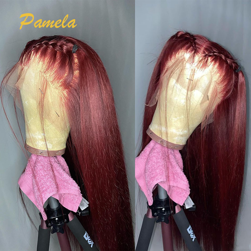 슈퍼 더블 드로운 버건디 컬러 글루리스 가발, 바로 착 - Lace Front Wigs 리뷰 및 가격
