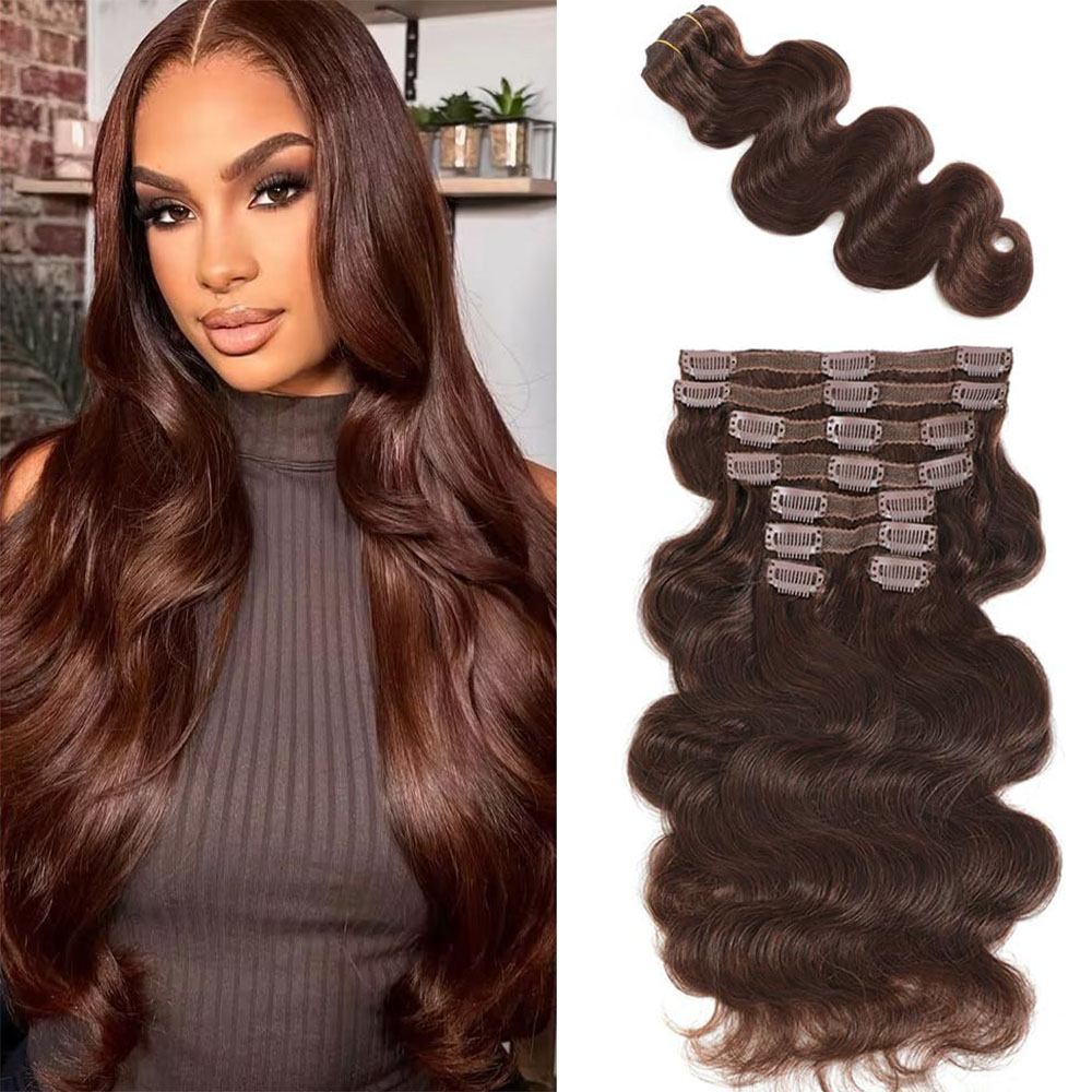 # 4개의 초콜릿 브라운 바디 웨이브 클립인 인모 헤어 - Seamless Clip In Hair Extensions Human Hair 리뷰 및 가격