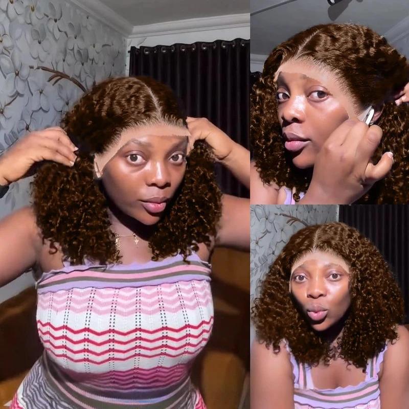 컬리한 짧은 밥 스타일의 가발, 천연 모발 사용, 깊은 - Glueless Wear And Go Human Hair Wig 리뷰 및 가격