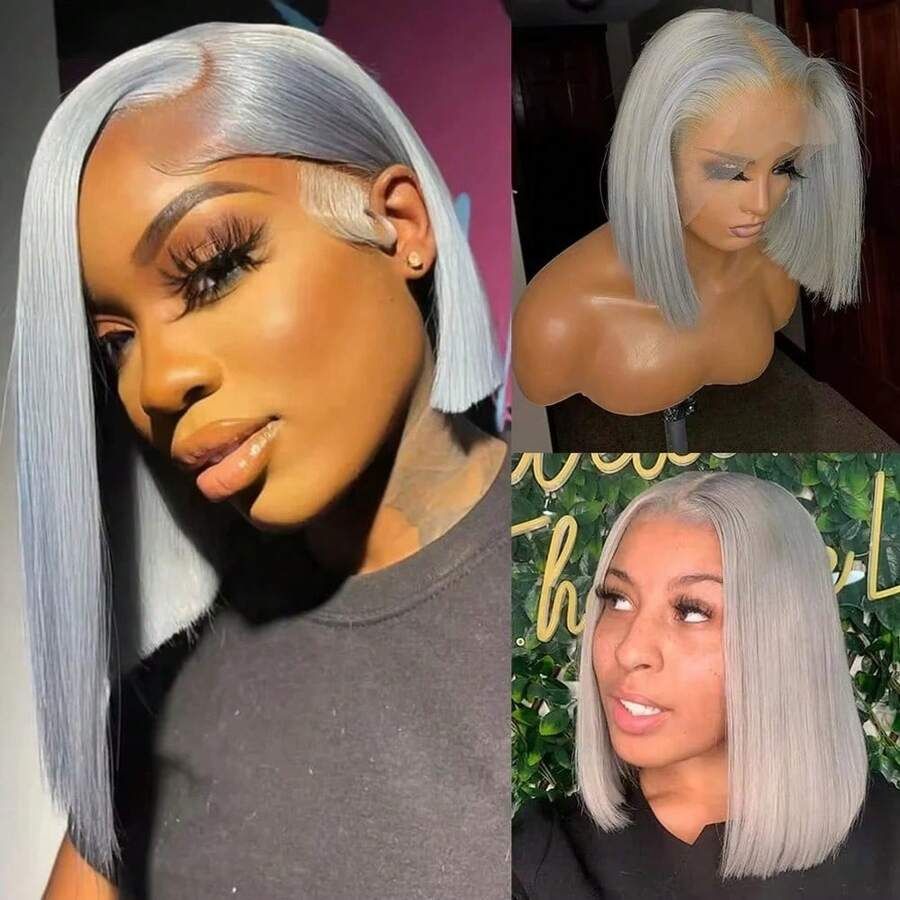 실버 그레이 색상의 밥 스타일 스트레이트 인모 가발,  - Glueless Wear And Go Human Hair Wig 리뷰 및 가격