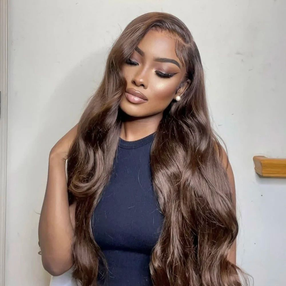 # 초콜릿 브라운 색상 200% 밀도 46인치 13x6 - Hd Lace Frontal Wig Human Hair Pre Plucked 리뷰 및 가격